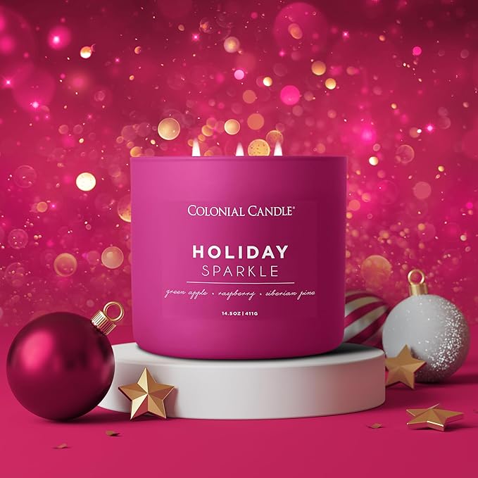 Colonial Candle Holiday Sparkle Scented Jar Candle, Pop of Color Collection, 3 Wick, Purple, 14.5 oz - Up to 60 Hours Burn