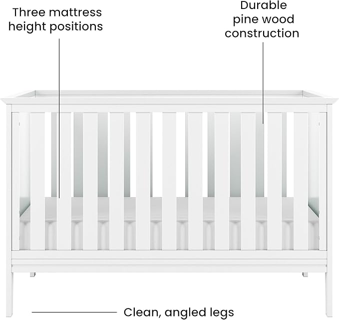 Child Craft Atwood 3-in-1 Convertible Crib, Baby Crib Converts to Day Bed, Toddler Bed, 3 Adjustable Mattress Positions, Non-Toxic, Baby Safe Finish (Matte White)
