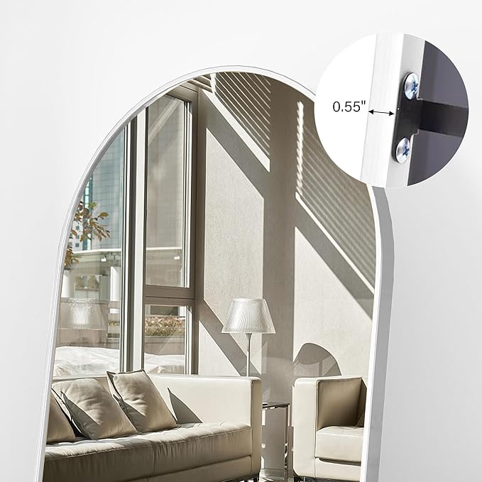 Floor Length Mirror, 76"x34" Arch Full Length Mirror Hanging or Leaning, Body Mirrors with Stand, Arched-Top Wall Mounted Mirrors with Aluminum Frame for Bedroom (White)