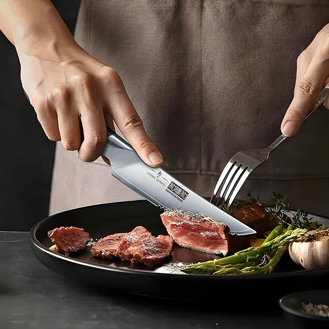 Steak Knives Set of 6, Ultra Sharp 4.5 Inch Serrated Steak Knife Set, Japanese High Carbon Steel Kitchen Steak Knives with Ergonomic Handle