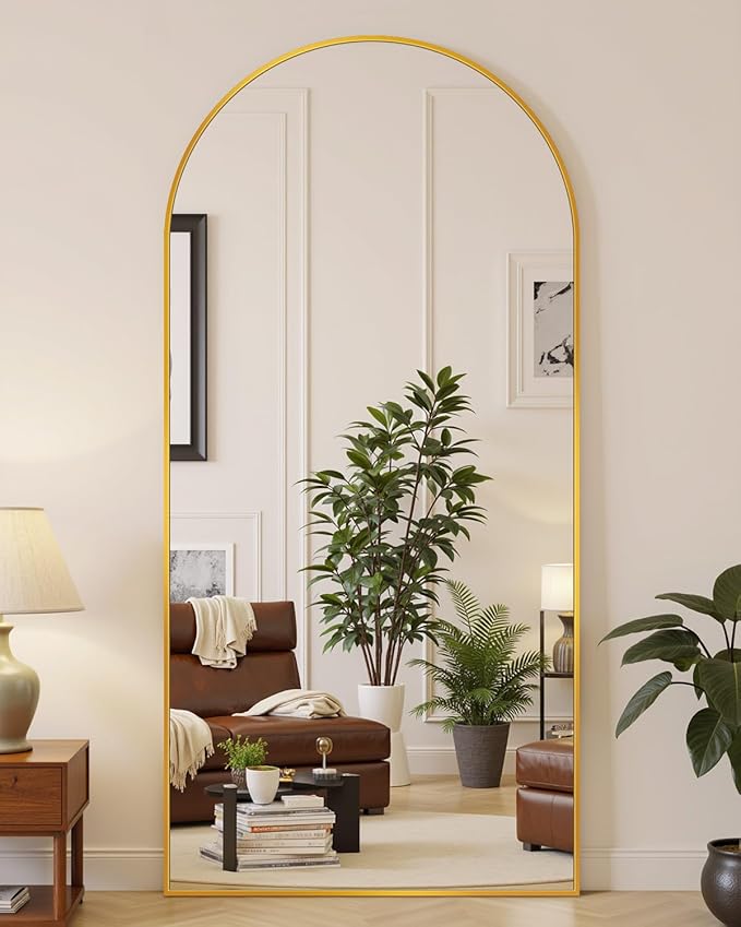 Suidia Full Length Mirror, 71"x26" Floor Standing Mirror Freestanding, Full Body Mirrors with Stand for Bedroom, Hanging Mounted for Living Room Cloakroom, Gold, Arched Style