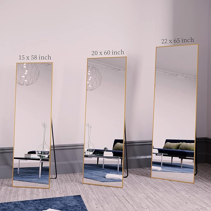 BEAUTYPEAK Full Length Mirror 64"x21", Standing Rectangle Floor or Wall-Mounted Mirrors for Living Room, Bedroom, Gold