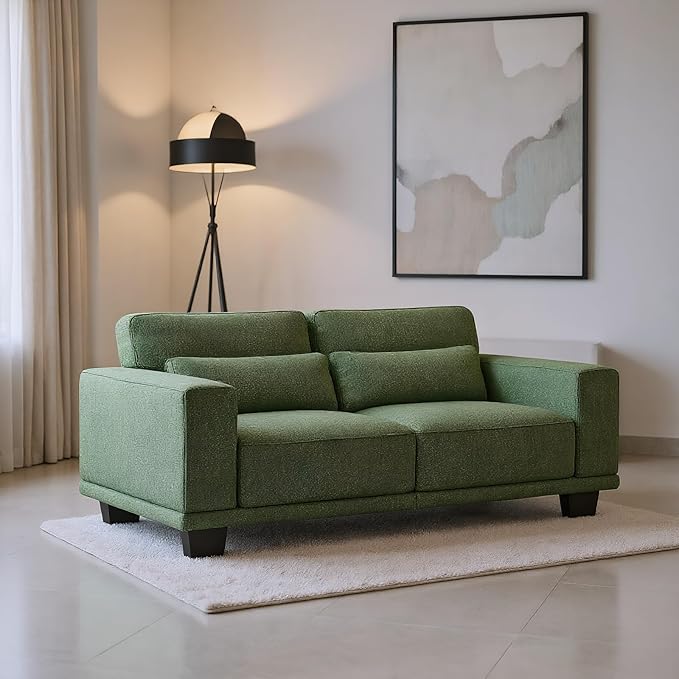 Marsail 2-Seater Modern Sofa, 65" Loveseat Couch with Wide Armrests & Deep Cushions, Linen Sofas with Removable Washable Covers for Living Room, Green