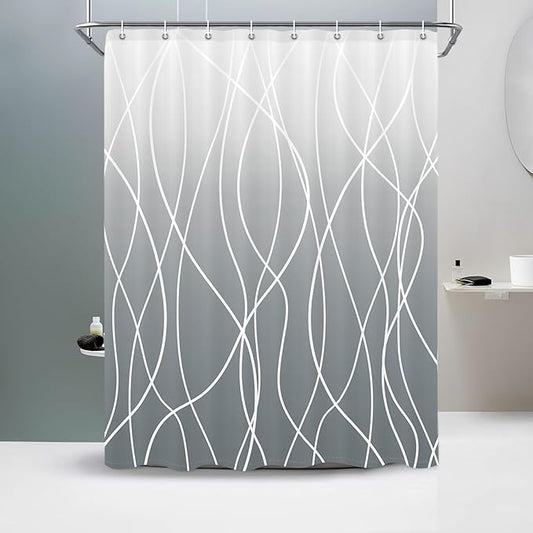 Punkray Ombre Grey Shower Curtain for Bathroom with Hooks, Stripe Bath Curtains Decorative Shower Curtains Water Repellent Washable, 60 x 72