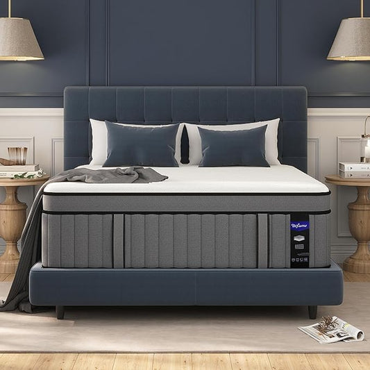 DIFAME King Size Mattress,14 inch King Mattress in a Box,Hybrid Mattresses with Gel Memory Foam & Pocket Springs, Pressure Relief, Cooling, Enhanced Edge Support,Firm