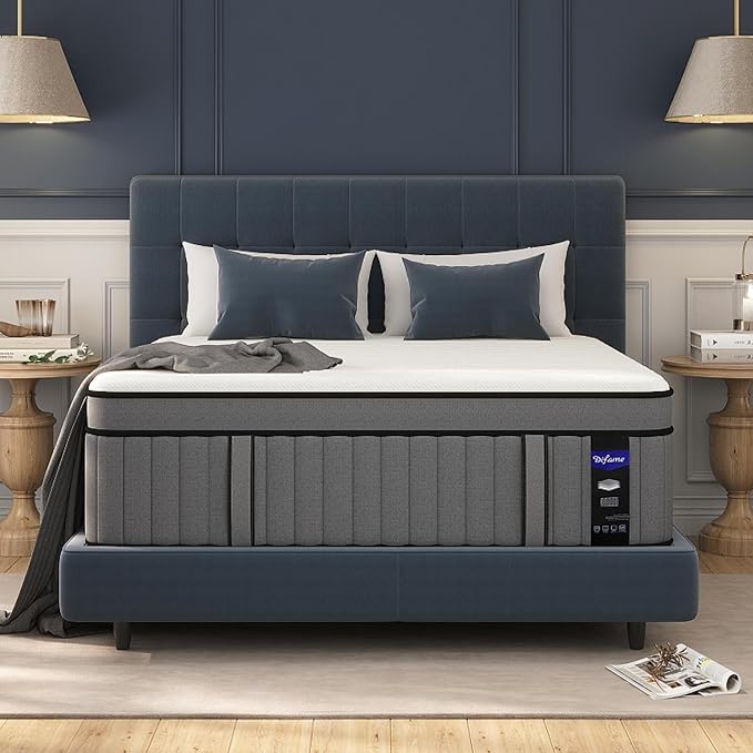 DIFAME Queen Size Mattress,16 inch Queen Mattress in a Box,Hybrid Mattresses with Gel Memory Foam & Pocket Springs, Pressure Relief, Cooling, Enhanced Edge Support,Firm