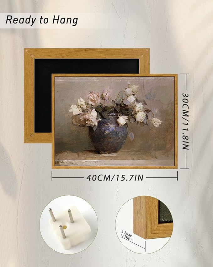 InSimSea Framed Canvas Wall Art Vintage Decor, Room Decor Roses by Abbott Handerson Thayer Rustic Style Artwork, Retro Paintings Prints Kitchen Bathroom Office Farmhouse Wall Decor, 12"x16"