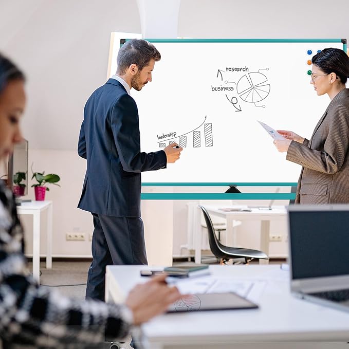 Mobile Whiteboard on Wheels, 48x32 Inches Rolling Whiteboard, Magnetic Dry Erase Board with Stand, Standing White Board for Office, School, Home, Large Double Sided White Board with Paper Pad