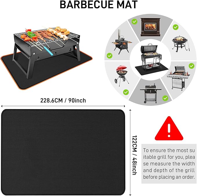 48" x 90" Extra Large Under Grill Mat for Outdoor Grill,Double-Sided Fireproof Grill Pad,Indoor Fireplace/Fire Pit Mat,Oil-Proof Waterproof BBQ Protector Mat for Decks and Patios