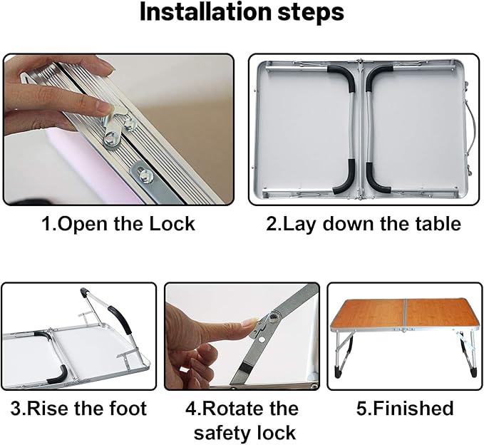 Foldable Laptop Table, Bed Desk, Breakfast Serving Bed Tray, Portable Mini Picnic Table & Ultra Lightweight, Folds in Half with Inner Storage Space (Bamboo Wood Grain)