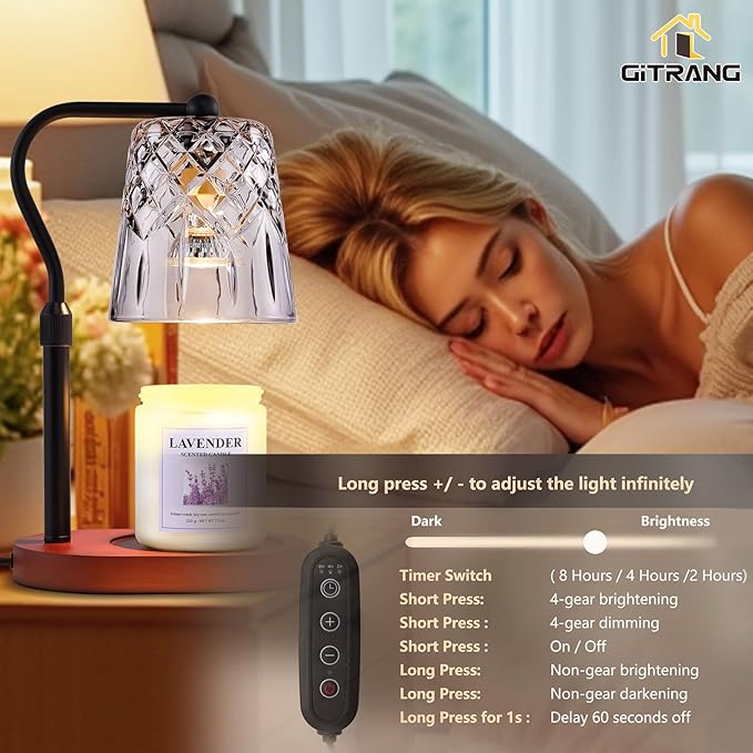 Candle Warming Lamp with Timer Dimmer, Adjustable Height Electric Wax Melt Warmer for Jar Candles with 3 Bulbs, Mother's Day Women's Home Decor Gift, Oval Base with Black Pole