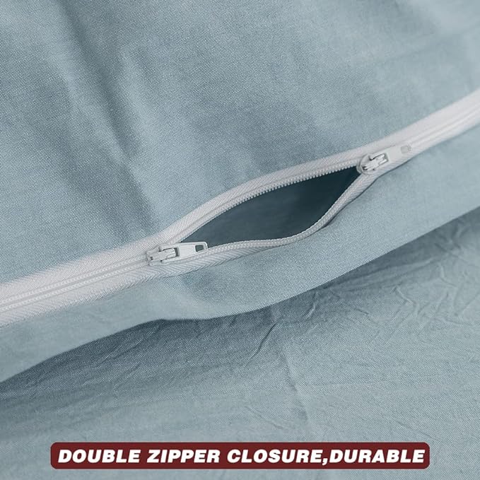 FACE TWO FACE Bedding Duvet Cover Set 3 Pieces 100% Washed Cotton Duvet Cover Linen Like Textured Breathable Durable Soft Comfy (Queen, Light Blue)