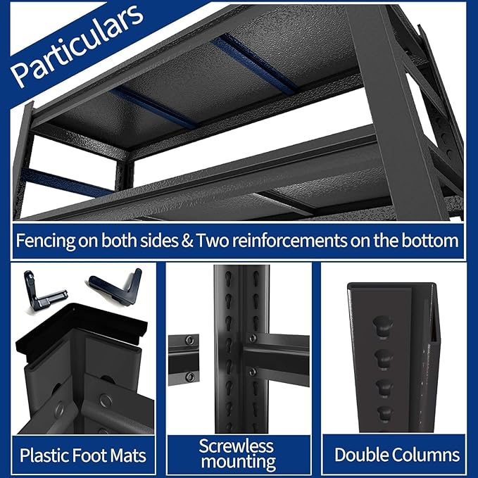 78" H Metal Garage Shelving Heavy Duty 3,500LBS Adjustable Storage Shelves Unit 5 Tier Garage Storage Shelves Utility Storage Rack Shelf for Basement, Commercial, Warehouse, Industrial, Black