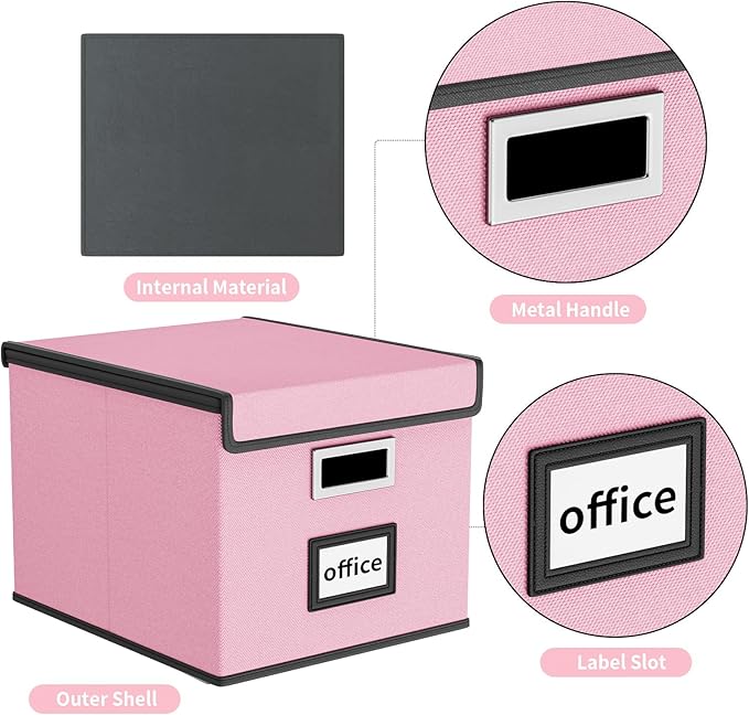 Huolewa Collapsible File Storage Organizer Boxes with Lids, Linen Document Storage, Universal Hanging Filing Organization Boxes for Letter/Legal, Decorative Office/Home File Bins - Boxes Only(2 Pack)