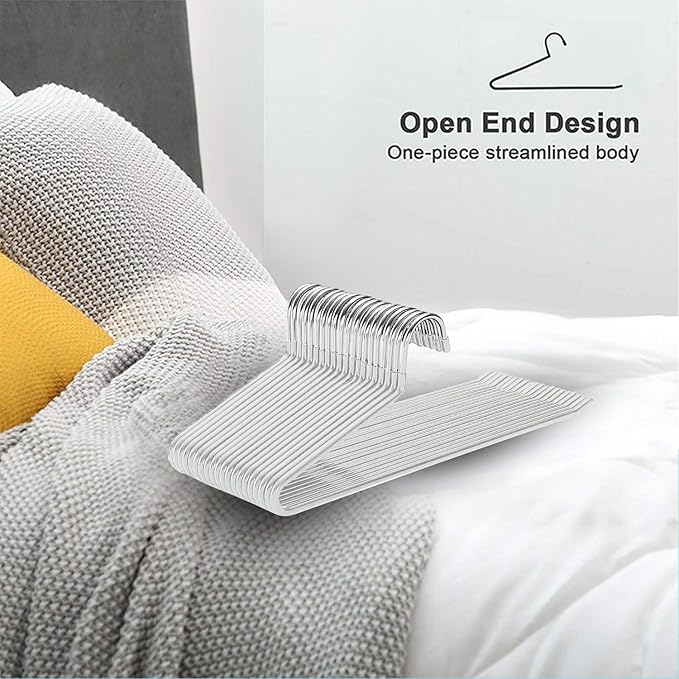 Devesanter 20 Pack Open-Ended Metal Pants Hangers - Durable, Non-Slip Coating, Space Saving, Easy Use Coat Hangers for Short Skirts, Pants, Jeans, Slacks, Blankets (White)