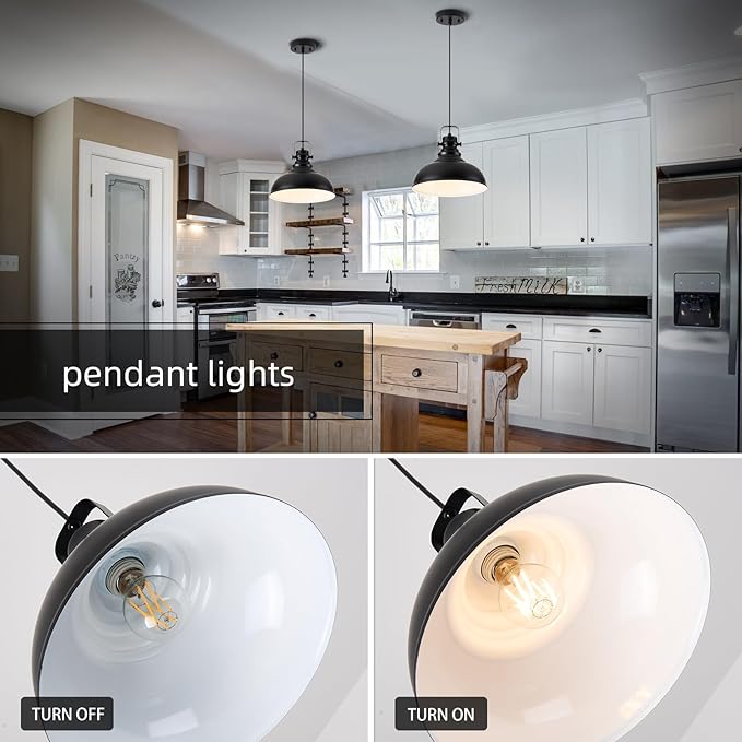 Industrial Pendant Light Fixture, Farmhouse Decor Adjustable Metal Hanging Lamp, Vintage Pendant Lighting for Kitchen Restaurant Dining Room Cafe, E26 Base Black (Black, 2 Pack)
