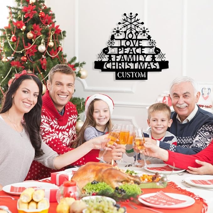 Personalized Christmas Tree Metal Sign, Custom Signs Outdoor Metal Wall Decor, Merry Christmas Tree Signs Wall Decoration for Home Living Room, Bedroom, Office, Garden, Porch