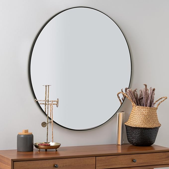 Black Round Mirror 30 Inch,Circle Bathroom Vanity Mirror for Wall,Hanging Modern Tempered Glass Mirror for Entryway or Living Room (30 Inch, Black)