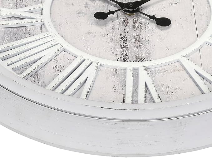 20 Inch Farmhouse Wall Clock, Vintage Wood Silent Non-Ticking, Battery Operated Retro Round Decorative Clock for Kitchen, Living Room, Bedroom,Office,Grey White
