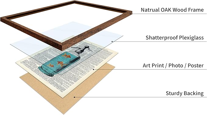 Poster Master Dictionary Art Poster - Goldfish Bowl Print - Fish Art - Aquarium Art - Gift for Men, Women & Animal Lover - Minimal Decor for Living Room, Bathroom or Office, 16x20 Brown Framed
