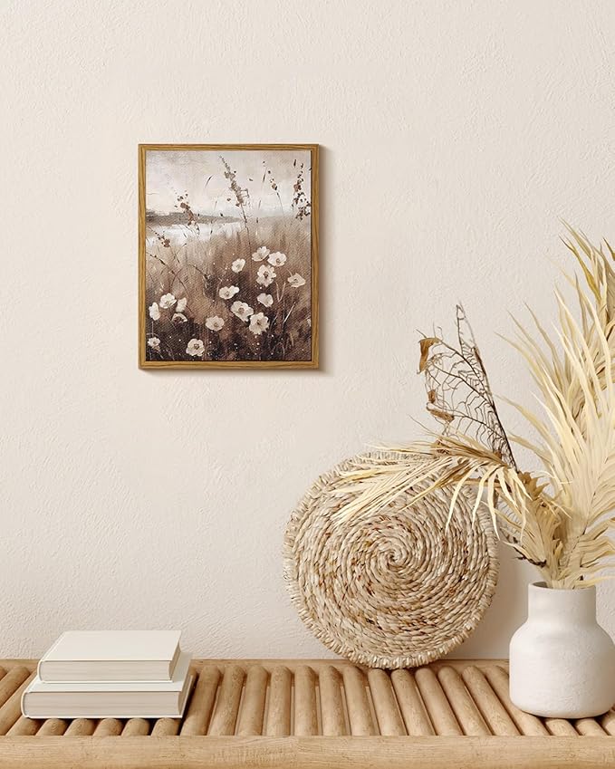 InSimSea Framed Wall Art for Living Room Landscape Canvas Wall Decor Meadow with Flowers Vintage Paintings Classical Wildflower Field Scene Boho Floral Pictures Decor Gifts for Bathroom Bedroom 8x10in