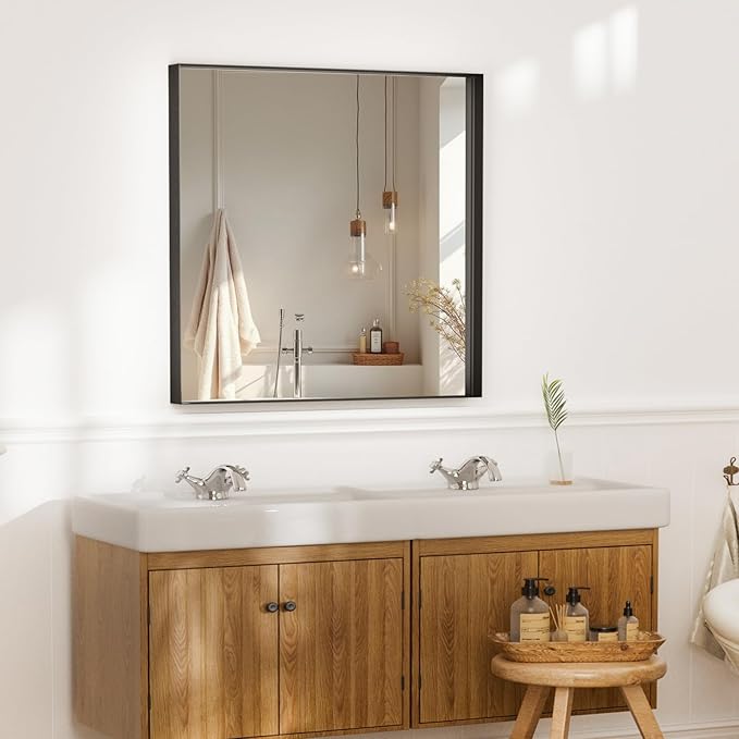 36”x 28” Black Bathroom Mirrors for Over Sink, Modern Vanity Mirror, Black Mirrors for Living Room Bedroom Hallway Decorative,Tempered Glass Hangs Vertically or Horizontally