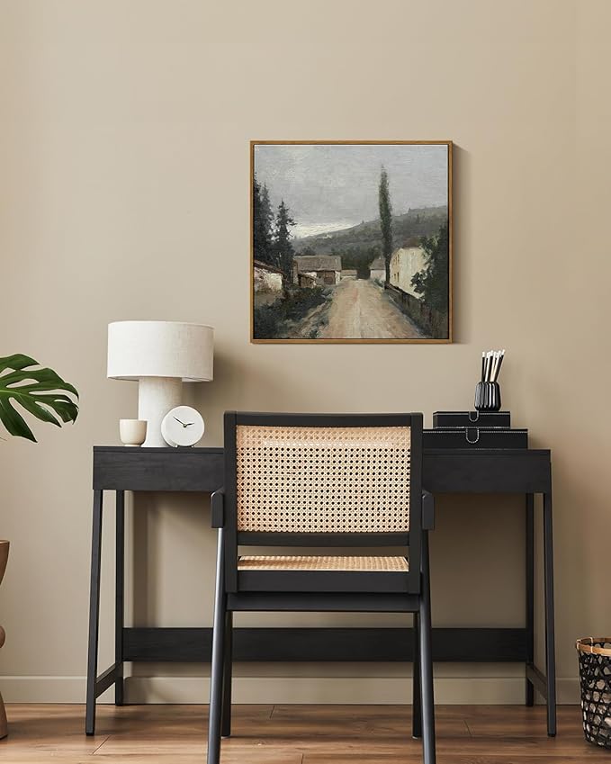 InSimSea Square Framed Canvas Wall Art, Vintage Village Paintings, Rustic Scenery Wall Pictures for Bedroom Bathroom Living Room, Canvas Prints Artwork, Home Retro Decor 16"x16"