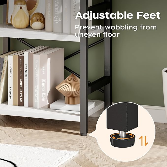 Homeiju Bookshelf, 3 Tier Industrial Bookcase, Metal Small Bookcase, Rustic Etagere Book Shelf Storage Organizer for Living Room, Bedroom, and Home Office(White) Patent Pending D29873033