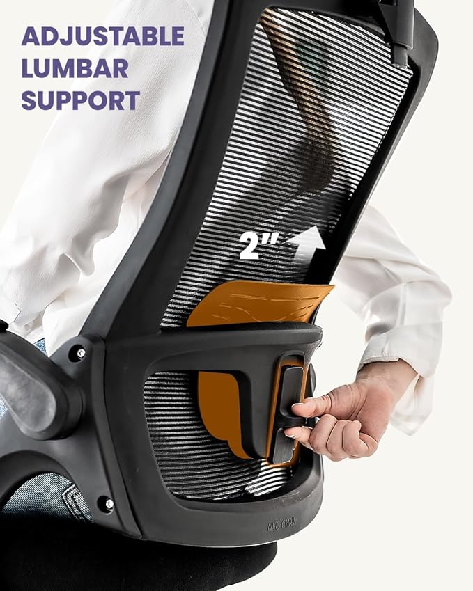 NEO CHAIR Ergonomic Adjustable Home Office Desk Chair High Back Computer Gaming Mesh Chair with Comfy Task Adjustable Arms Lumbar Neck Support Swivel for Home Office (Dark Black)