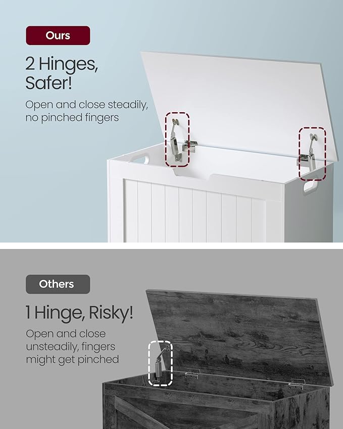 VASAGLE Storage Chest, 29.9 Inches Width Storage Bench, Entryway Bench with 2 Safety Hinges, Shoe Bench, Farmhouse Style, for Entryway, Bedroom, Living Room, Cloud White ULHS11WT