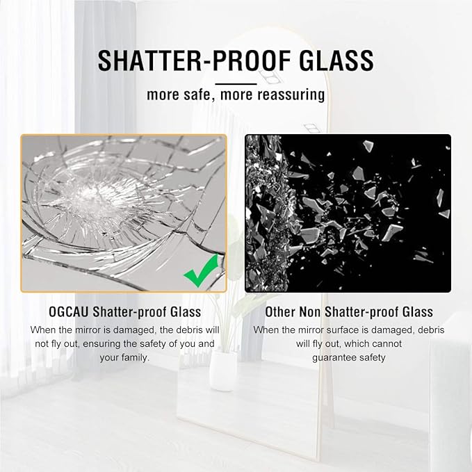 OGCAU Full Length Mirror, Arched Floor Mirror Full Length, 65"x22" Arch-Top Freestanding Body Mirror, Rounded Coner Large Wall Mirror with Aluminum Alloy Frame, Hanging or Leaning for Bedroom (Black)