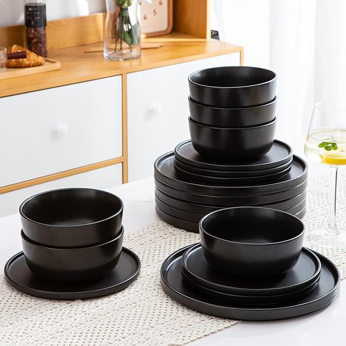 AmorArc Stoneware Dinnerware Sets for 4,Reactive Ceramic Plates and Bowls Set,Highly Chip and Crack Resistant | Dishwasher & Microwave Safe | Round Dishes Set Service for 4 (12pc)