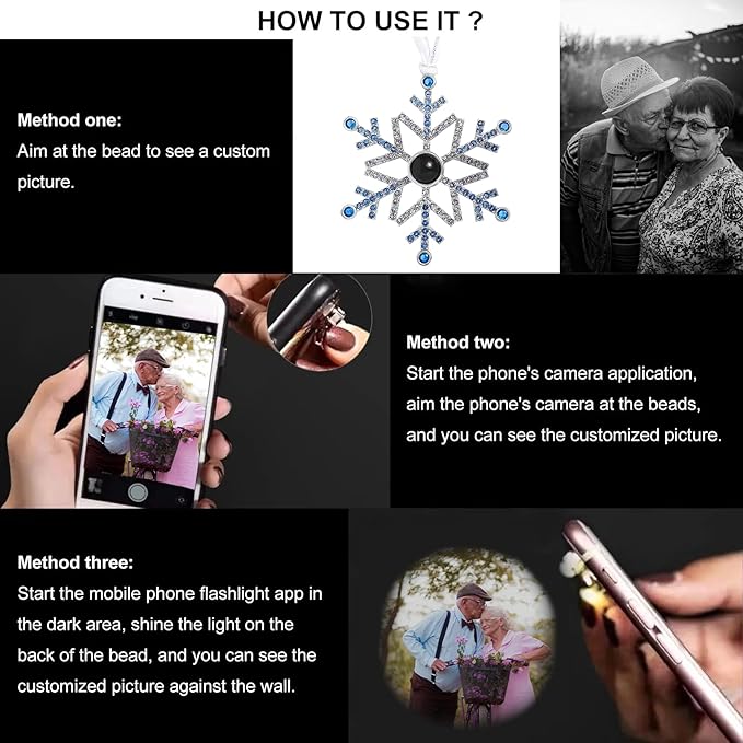 NAZENTI Personalized Christmas Ornament for Best Friend, Custom Blue Snowflake Photo Projection Ornaments, Custom Ornaments with Image Inside for Tree Hanging Xmas, Gift for Christmas Birthday