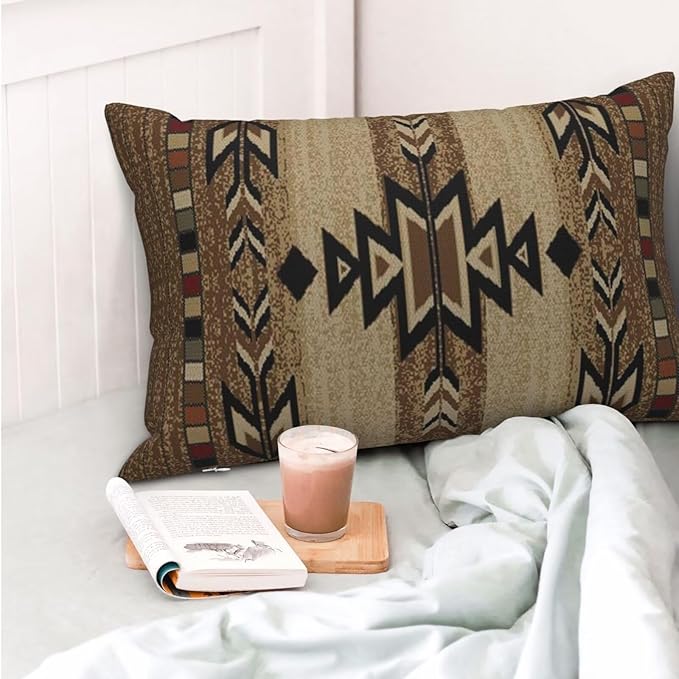Boho Brown Carpet Throw Pillow Covers 12x20 Inch Set of 2, Rustic Tribal Decorative Throw Pillow Covers Antique Brown Linen Outdoor Cushion Cover for Sofa Couch Farmhouse Room Decor
