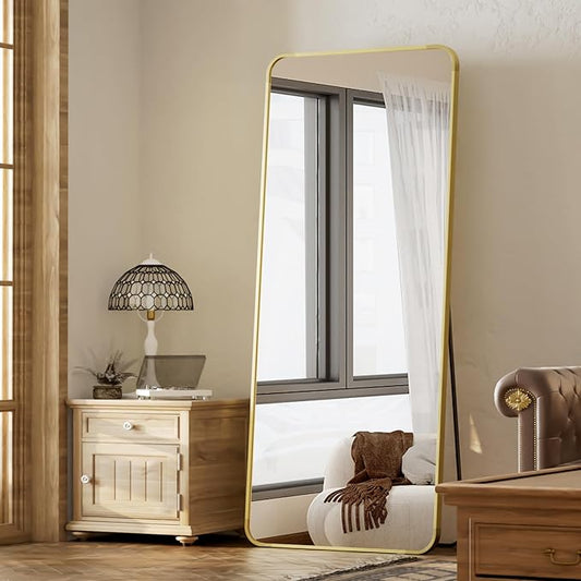BEAUTYPEAK Gold Full Length Mirror, 65"x24" Rounded Corner Floor Mirror Standing Hanging or Leaning Against Wall, Suitable for Bedroom or Dressing Room
