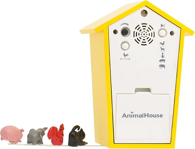 KOOKOO AnimalHouse Yellow, Small Cuckoo Clock with 5 Farm Animals Sounds (Natural Field Recordings)