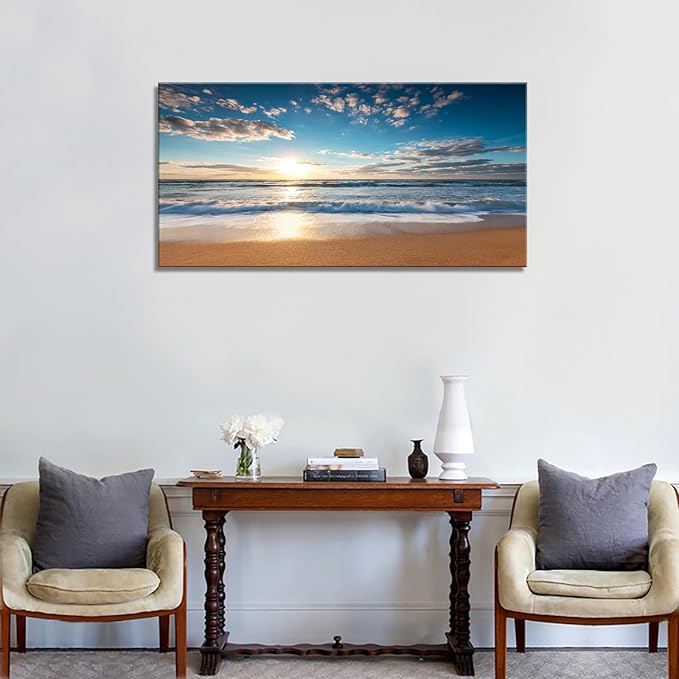 YYYYHPP YP1975 Beach Pictures Wall Art Beach Sunrise Over The Tropical Sea Pictures Print on Canvas Beach Wall Decor Beach Paintings for Home Decor Stretched and Framed Easy to Hang