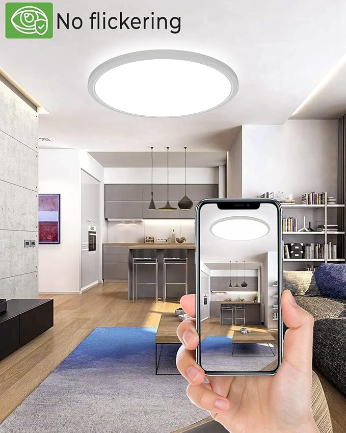 zemty 16.5 Inch LED Ceiling Light Flush Mount, 36W 4200lm Super Slim Flush Mount Ceiling Light Fixtures, 3000K/4500K/6000K Selectable Ceiling Lamp for Bedroom Kitchen Living Room (White)