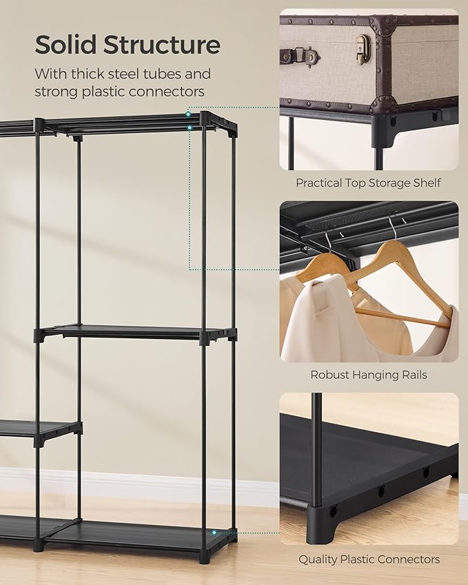 SONGMICS Portable Closet, Freestanding Closet Organizer, Clothes Rack with Shelves, Hanging Rods, Storage Organizer, for Cloakroom, Bedroom, 80.7 x 17.1 x 65.4 Inches, Black URYG035B01
