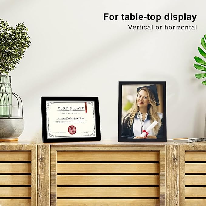 KINLINK 8.5x11 Picture Frames Black, Solid Wood Diploma Frames with Acrylic Plexiglass for Pictures, Certificate Degree Document Frame Tabletop and Wall Display, Set of 4