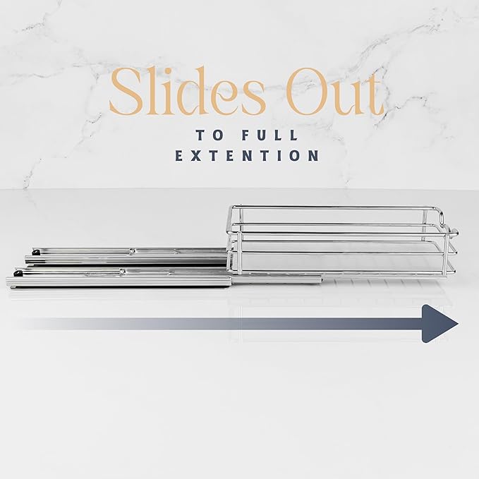 Pull Out Cabinet Organizer for Spices, Cans - Heavy Duty with Lifetime Limited Warranty- Pull Out Spice Rack- Cabinet Pull Out Shelf for Cans,Dishes, Etc, 6-1/2 "W x 10-1/2"D x 2-3/4”H, Chrome