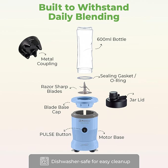 Koblenz Mix&Shake Blender, 20 oz Portable Blender, 600W Motor, Pulse, ON/OFF Functions, Stainless Steel Blades, Shakes, Sauces, Smoothie Maker, (1) 20 oz To-Go Bottle, Blue, MSKM-600 A