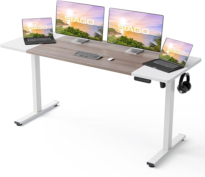 SIAGO Electric Standing Desk Adjustable - 63 x 24 Inch Sit Stand up Desk with Cable Management - 3 Memory Preset Adjustable Height Table