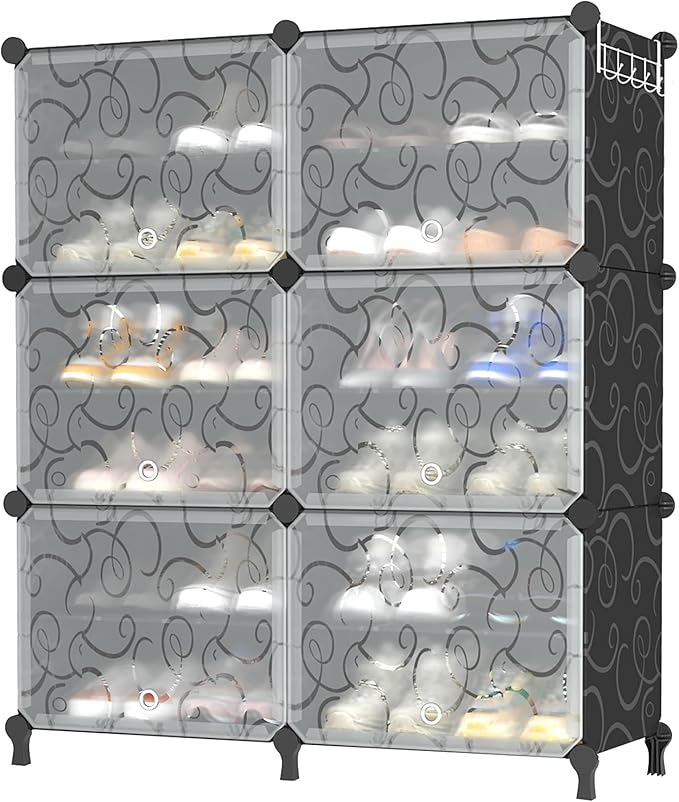 AWTATOS Shoe Rack, 6 Tier Shoe Storage Cabinet with Door, 24 Pair Shoe Organizer Shelves for Closet Hallway Bedroom Entryway, Black