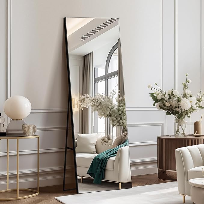 56x18 Frameless Full Length Silver Coating Mirror w/Distortion Free, HD Reflection &Anti Desilvering, Tempered Glass & Shatter Proof Film Doubling Safety, Easy Setup w/Stand, Wall/Standing