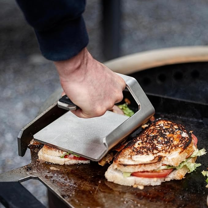 Breeo Griddle Press, 2.6 lbs - Heavy-Duty, Stainless Steel, USA Made - Smash Burgers, Patty, Steak, Sandwiches - Flat Top Grilling, Grill & Hamburger Press - Smash, Sear, Sizzle - Griddle Accessories