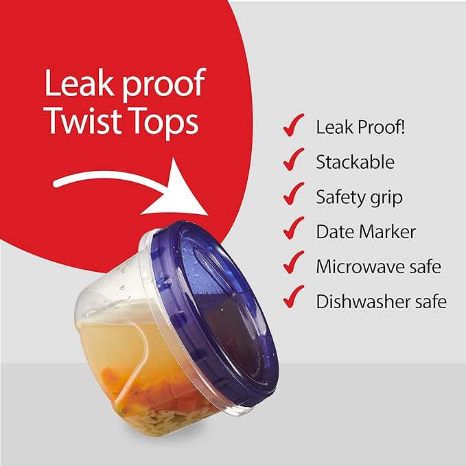 PLASTICPRO 12 Pack Twist Cap Food Storage Containers with Blue Screw on Lid- 16 oz Reusable Meal Prep Containers - Freezer and Microwave Safe Blue Plastic Food Storage