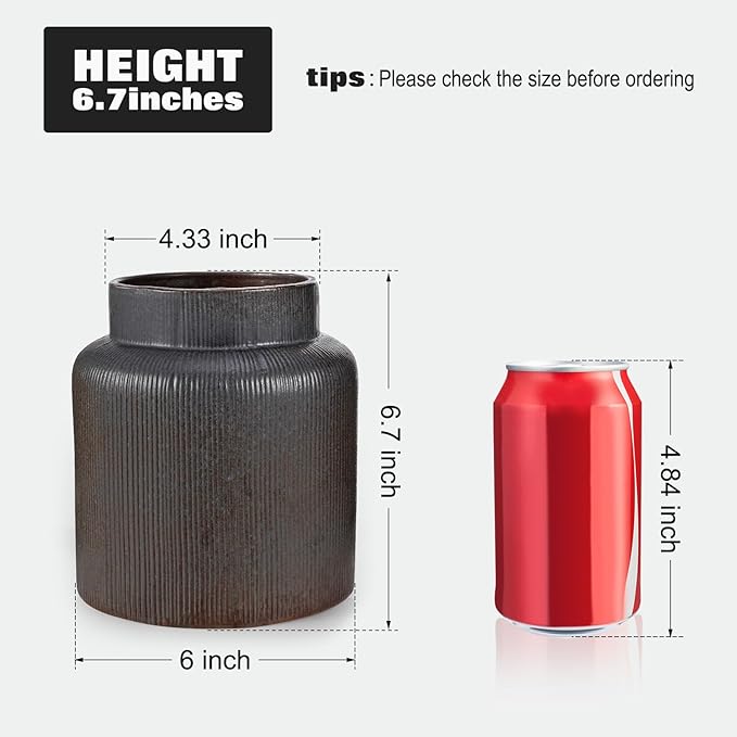 Rustic Vases for Decor, 6.7 inch Farmhouse Ceramic Vase for Flowers, Vintage Decorative Vase for Home Decor, Dining Table, Living Room, Shelf, Kitchen, Bedroom