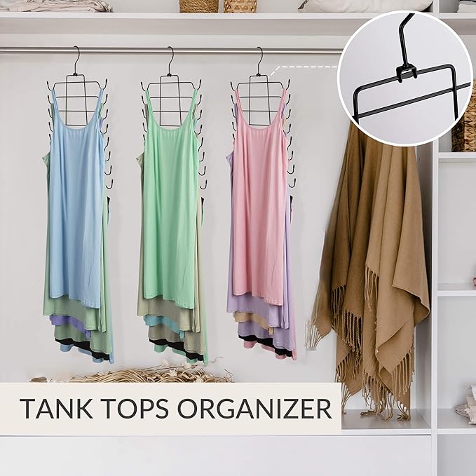 ZEDODIER 3 Pack Tank Top Hanger, Space Saving Bra Hangers, Non-Slip Hanging Sport Bras Holder, Closet Organizers and Storage for Camisoles Tank Tops Bras Ties Swimsuits Strappy Dress, Black