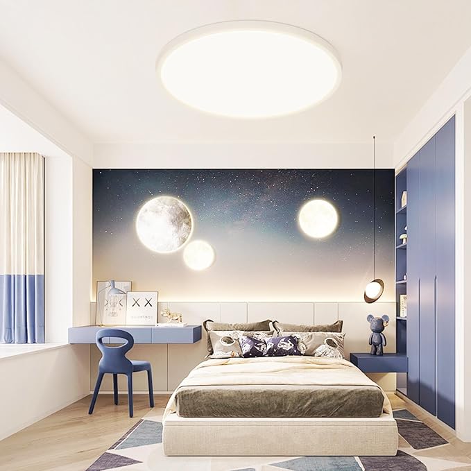 16'' Dimmable LED Ceiling Light Fixture, Ultra Thin Flush Mount, 28W 2800Lumen, 3 Color Changeable, Round, White, for Dining Room, Kitchen, Bedroom, Office, Hotel